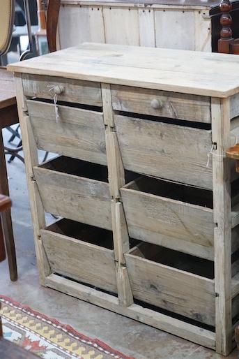 A French provincial style pine eight drawer chest, width 83cm, depth 39cm, height 84cm